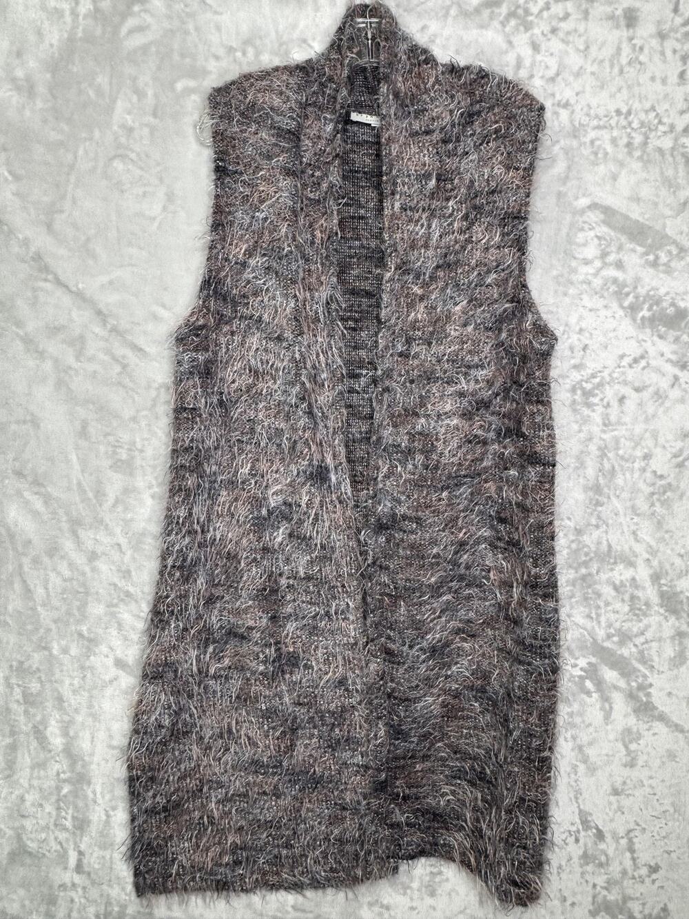 Bryn Walker Sweater Vest Womens Large Gray Boho Langenlook Open Front Textured
